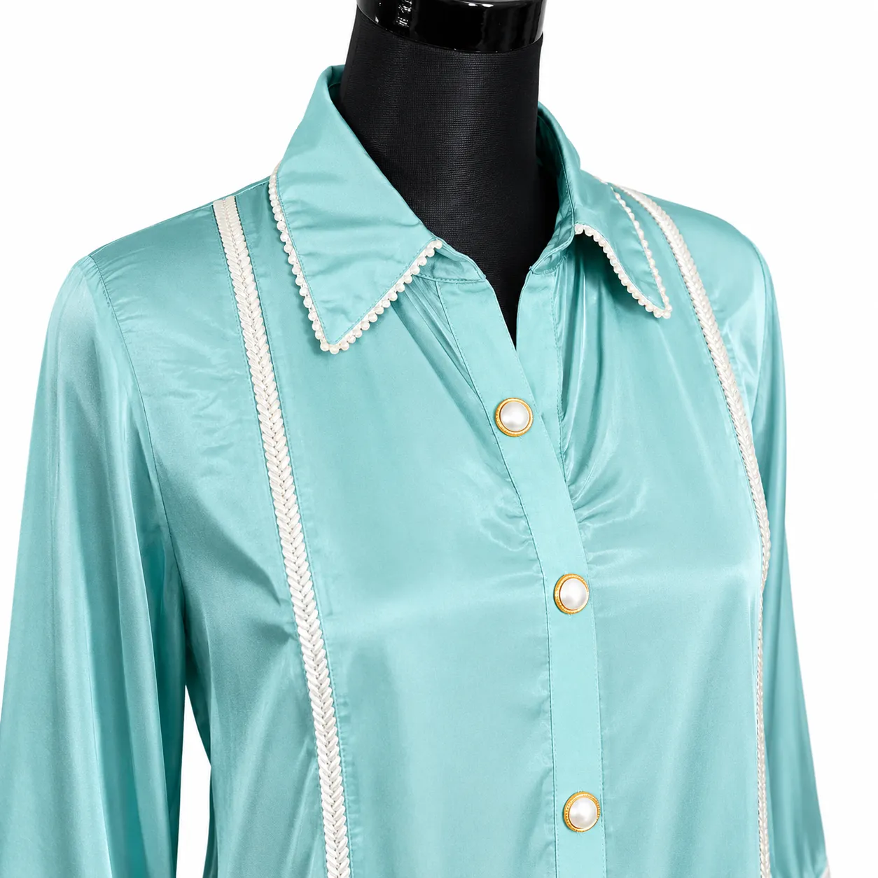 Aqua Glow Satin Shirt Top